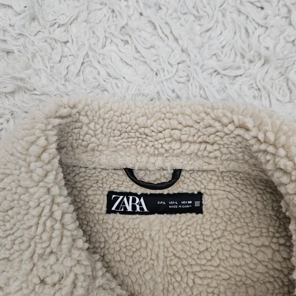 NWT Zara Faux Shearling Lined Jacket Cropped Moto Jacket - Picture 4 of 7